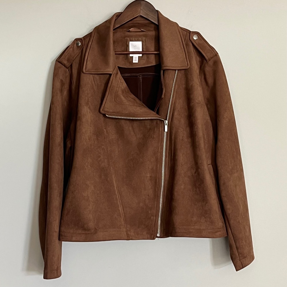 LC Lauren Conrad Faux Suede Moto Biker Jacket Brown 2X RN73277